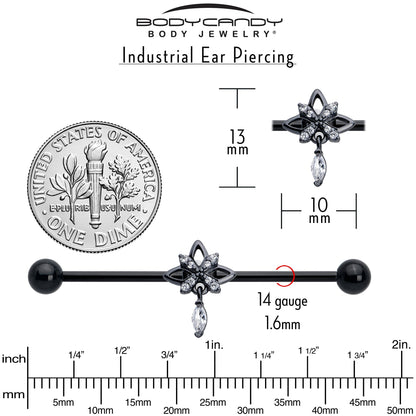 14G Clear CZ Gem Black Gothic Star Dangle Industrial Barbell 38mm