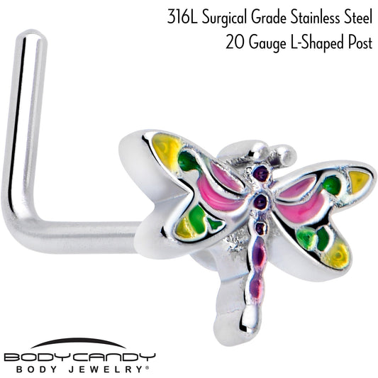 20G 7mm Dragonfly Colors L Shape Nose Ring