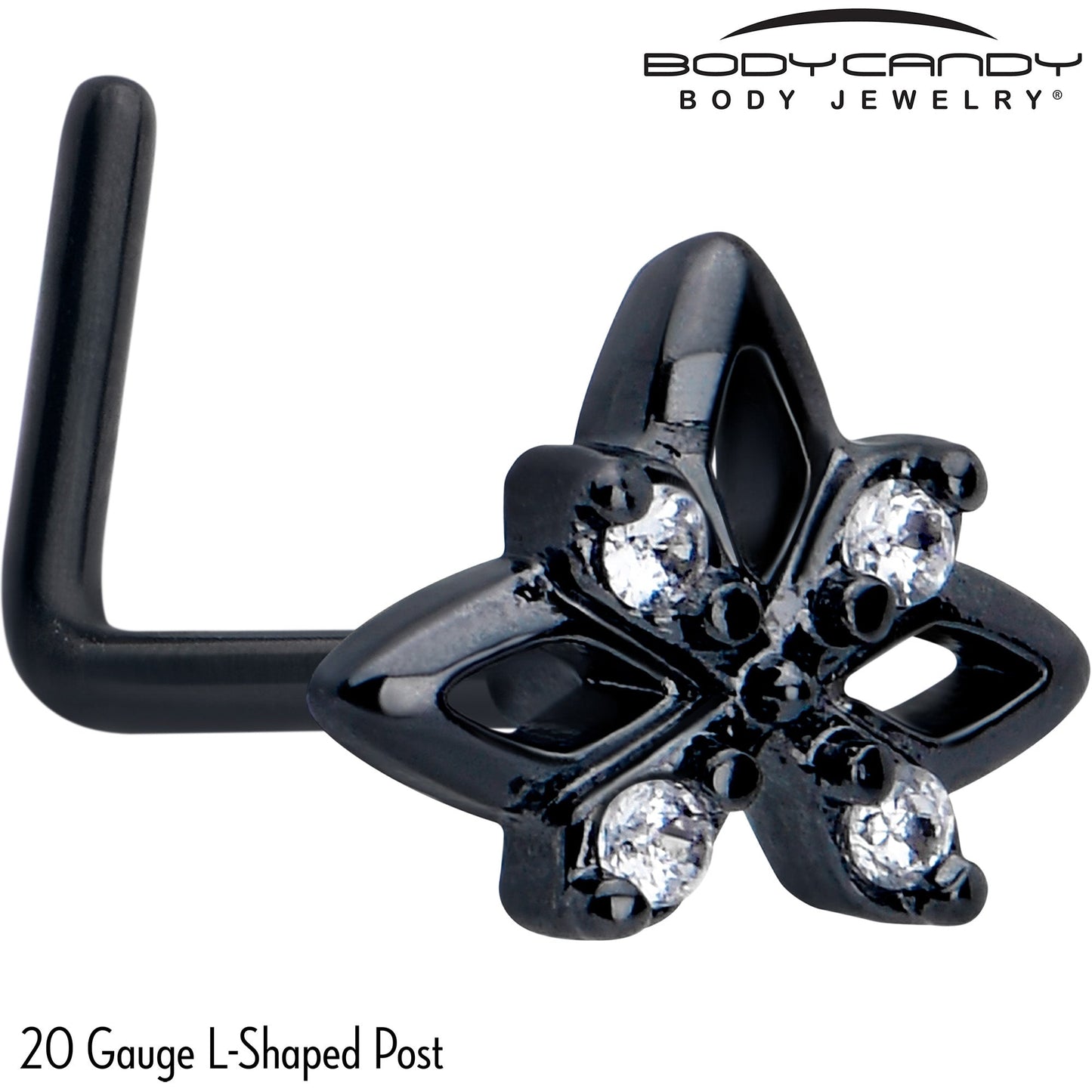 20G 7mm Clear CZ Gem Black Gothic Star L Shape Nose Ring