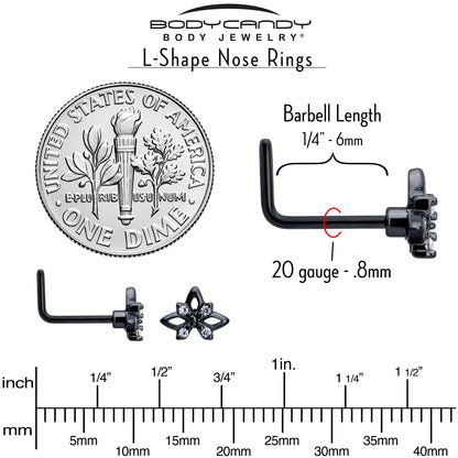 20G 7mm Clear CZ Gem Black Gothic Star L Shape Nose Ring