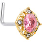 20G 7mm Pink Tourmaline Golden Wondrous Glamour L Shape Nose Ring