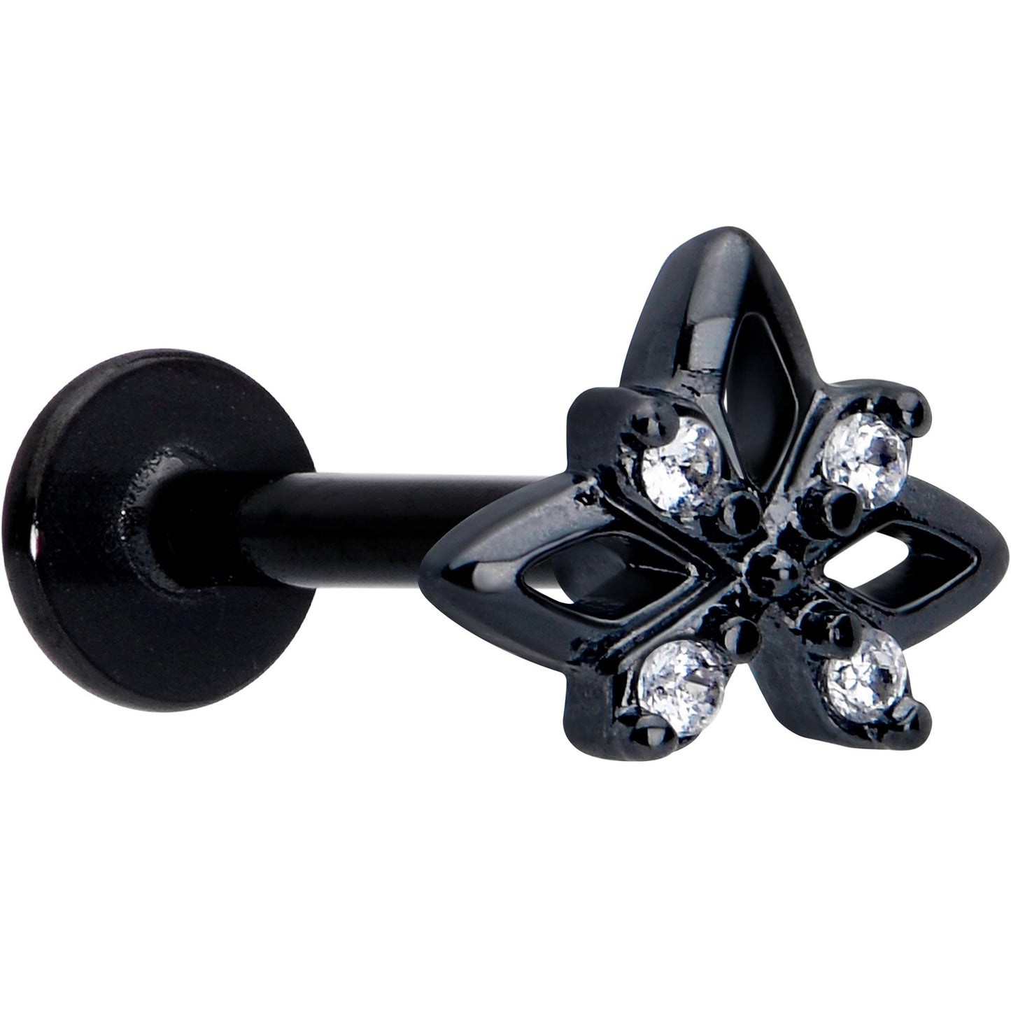 16G Clear CZ Gem Black Gothic Star Flat Back Earring