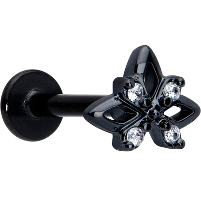 16G Clear CZ Gem Black Gothic Star Flat Back Earring