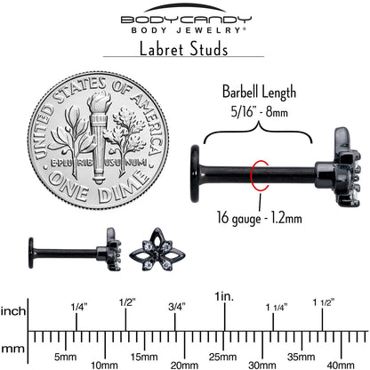 16G Clear CZ Gem Black Gothic Star Flat Back Earring