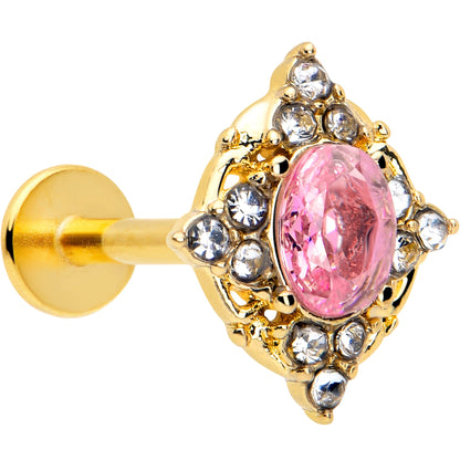 16G Pink Tourmaline Gold Tone Wondrous Glam Flat Back Earring