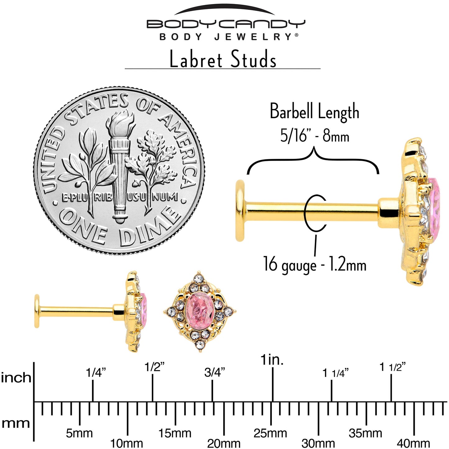 16G Pink Tourmaline Gold Tone Wondrous Glam Flat Back Earring