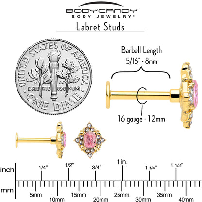 16G Pink Tourmaline Gold Tone Wondrous Glam Flat Back Earring