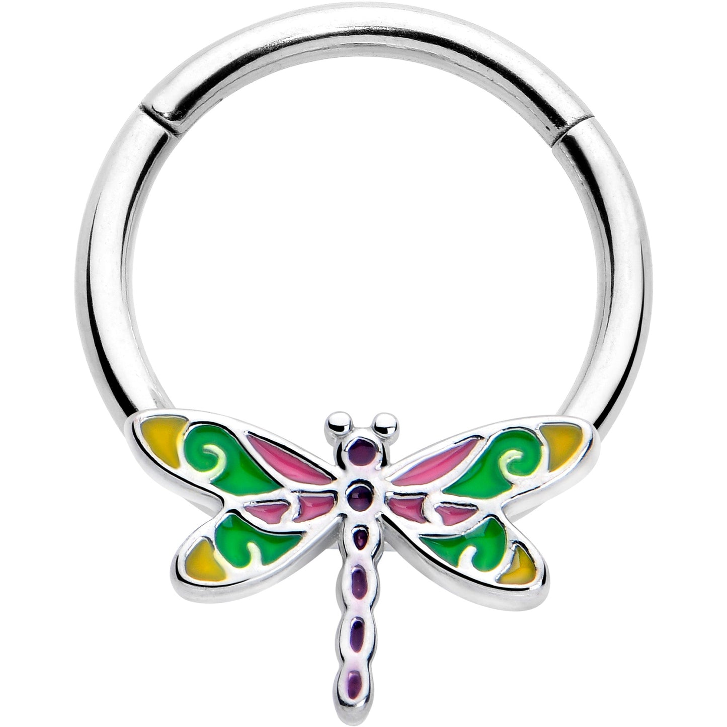 16G 3/8 Dragonfly Color Hinged Segment Ring