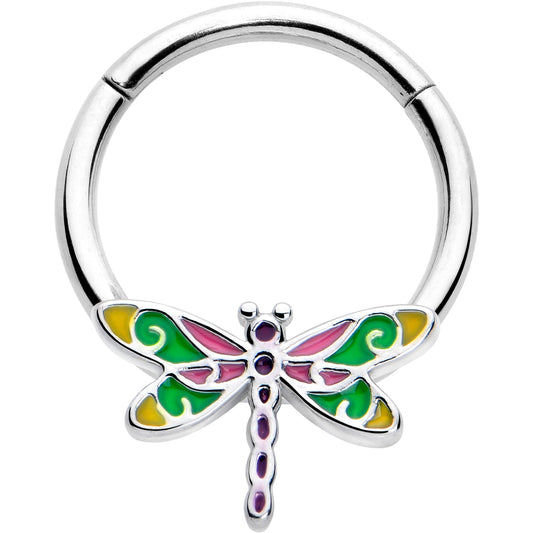 16G 3/8 Dragonfly Color Hinged Segment Ring