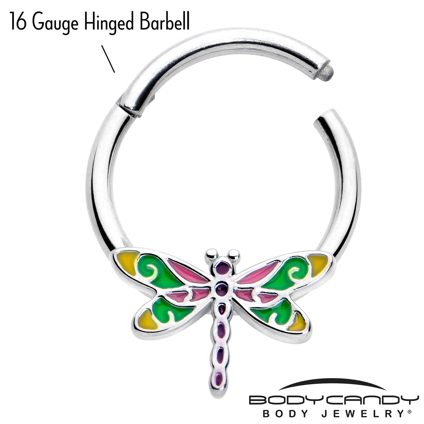 16G 3/8 Dragonfly Color Hinged Segment Ring
