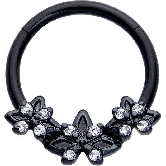 16G 3/8 Clear CZ Gem Black Gothic Star Trio Hinged Segment Ring