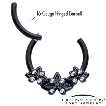 16G 3/8 Clear CZ Gem Black Gothic Star Trio Hinged Segment Ring