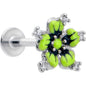 16G Clear CZ Gem Go Green Flower Flat Back Earring