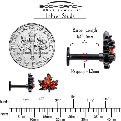 16G Orange CZ Gem Black Autumn Leaf Flat Back Earring