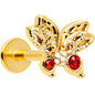 16G Red CZ Gem Gold Tone Drama Butterfly Flat Back Earring