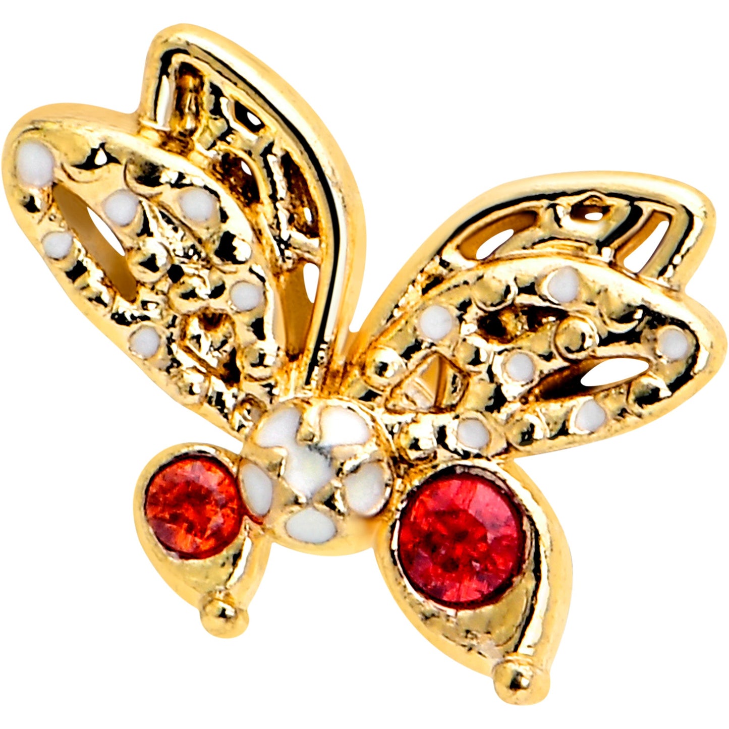 16G Red CZ Gem Gold Tone Drama Butterfly Flat Back Earring
