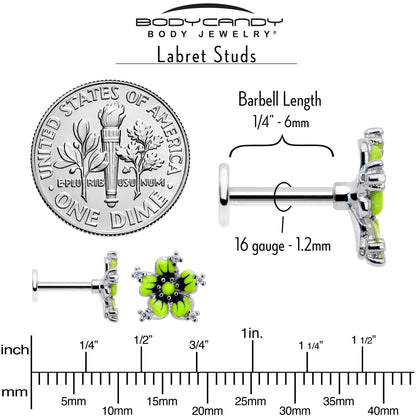 16G Clear CZ Gem Go Green Flower Flat Back Earring