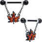 14G 9/16 Orange CZ Gem Black Autumn Leaf Dangle Nipple Ring Set