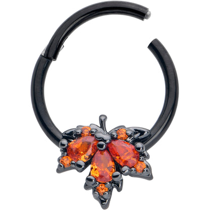 16G 3/8 Orange CZ Gem Black Autumn Leaf Hinged Segment Ring