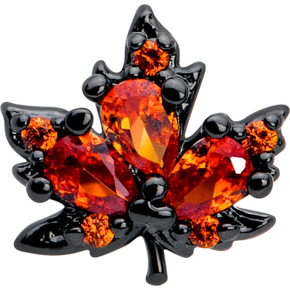 20G 7mm Orange CZ Gem Black Autumn Leaf L Shape Nose Ring