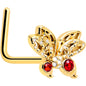 20G 7mm Red CZ Gem Gold Tone Drama Butterfly L Shape Nose Ring