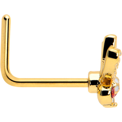 20G 7mm Red CZ Gem Gold Tone Drama Butterfly L Shape Nose Ring