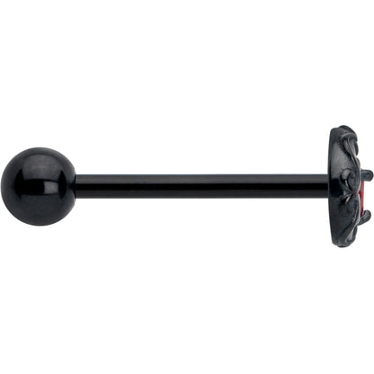 Red CZ Gem Black Scroll Moon Heart Barbell Tongue Ring