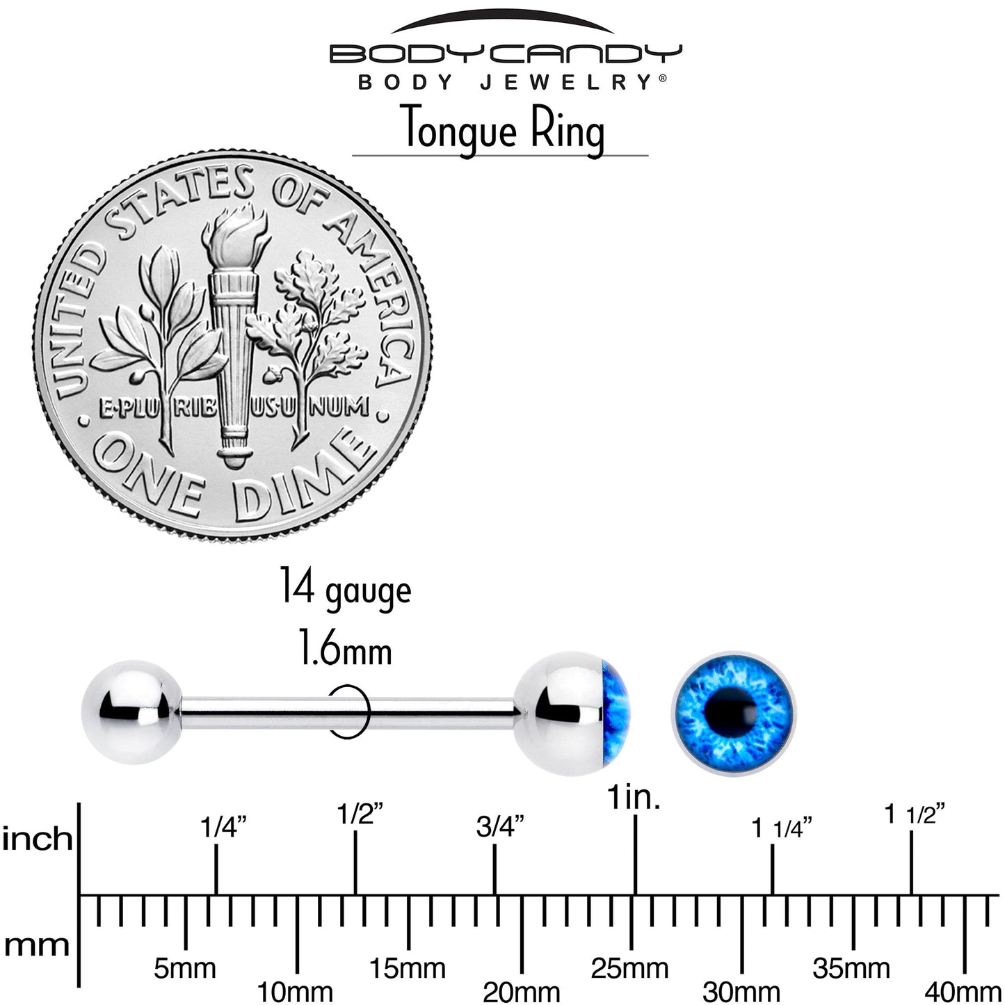 Open Blue Eye Barbell Tongue Ring