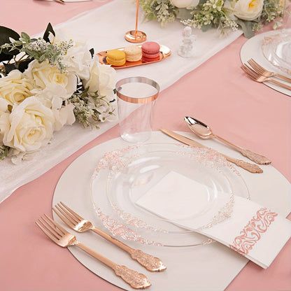 Elegant Gold Rim Plastic Dinnerware Set  50pcs Reusable