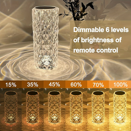Crystal Diamond Desk Lamp TouchControlled LED Light with USB Charger