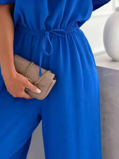 Wide Leg Jumpsuit - Off-Shoulder Ruffled Jumpsuit