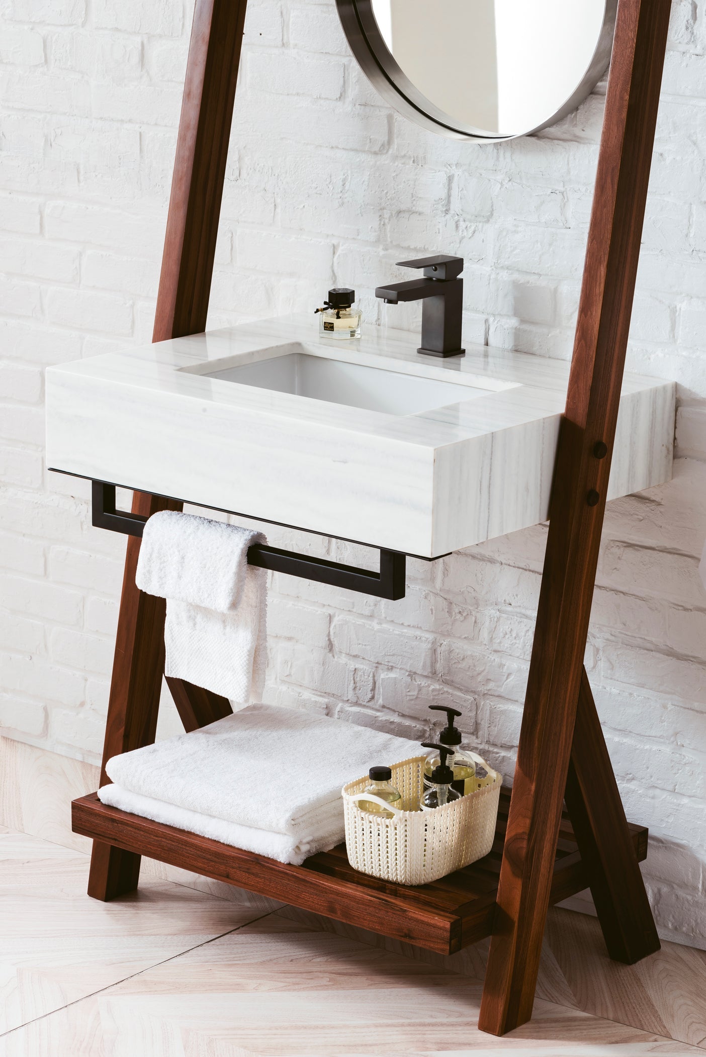 Lakeside 30" Single Vanity, Mid-Century Walnut w/ Arctic Fall Solid Surface Top