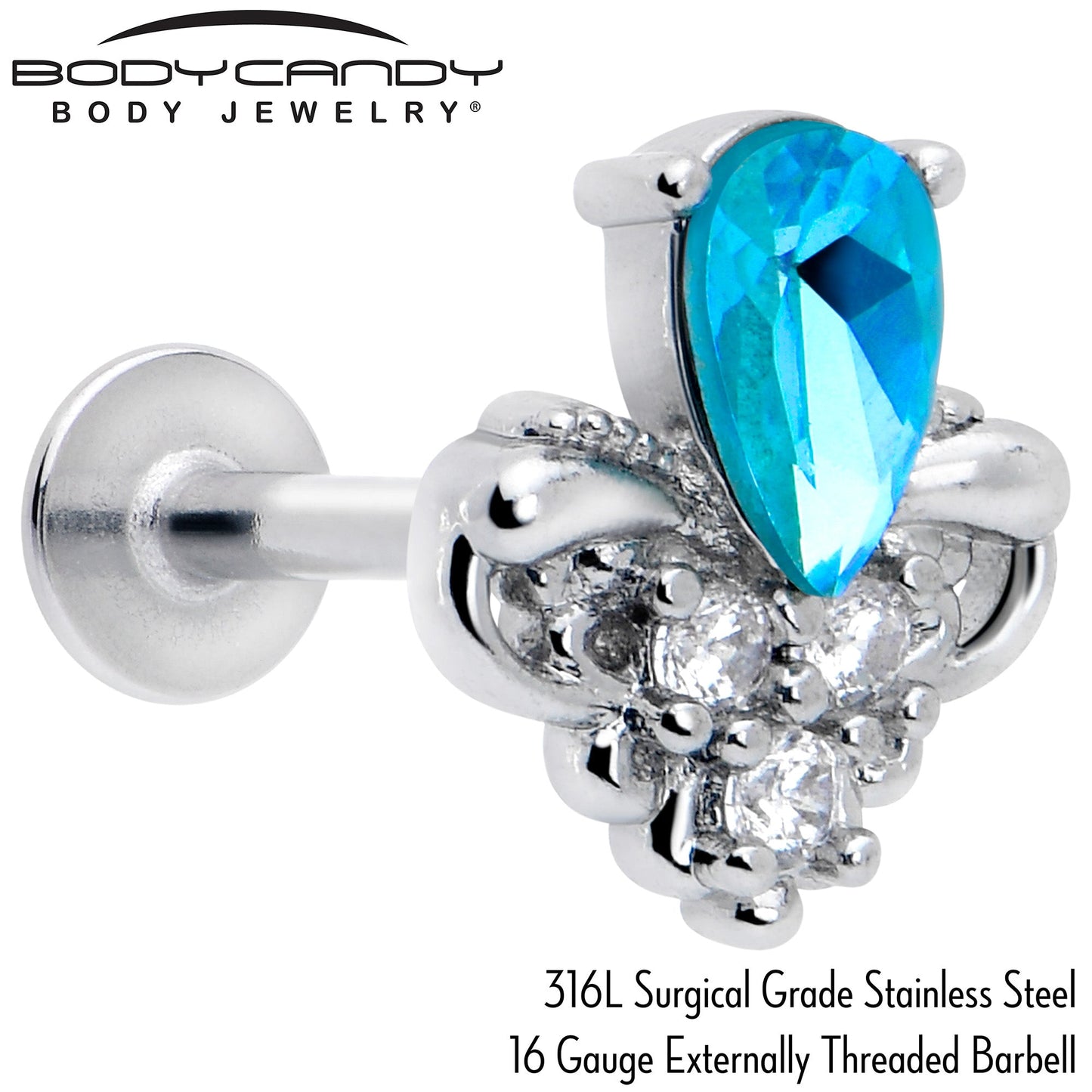 16G 5/16 Blue Gem Style Simplicity Labret Monroe Tragus