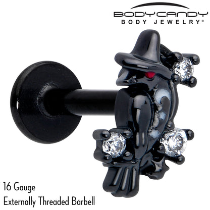 16G 5/16 Clear CZ Gem Black Raven Witch Labret Monroe Tragus