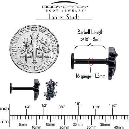 16G 5/16 Clear CZ Gem Black Raven Witch Labret Monroe Tragus