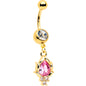 Pink CZ Gem Gold Tone Style Fire Dangle Belly Ring
