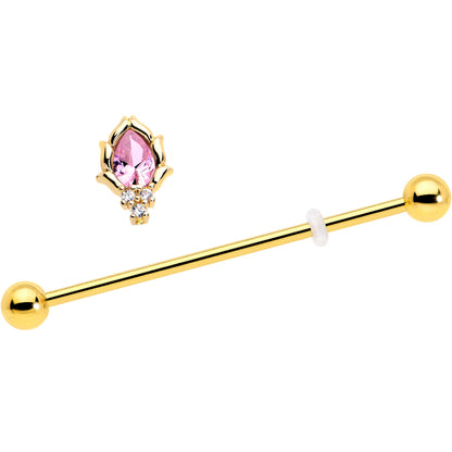 14G Pink CZ Gem Gold Tone Style Fire Industrial Barbell 38mm
