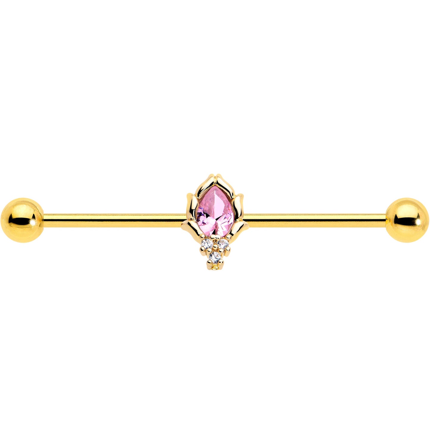14G Pink CZ Gem Gold Tone Style Fire Industrial Barbell 38mm