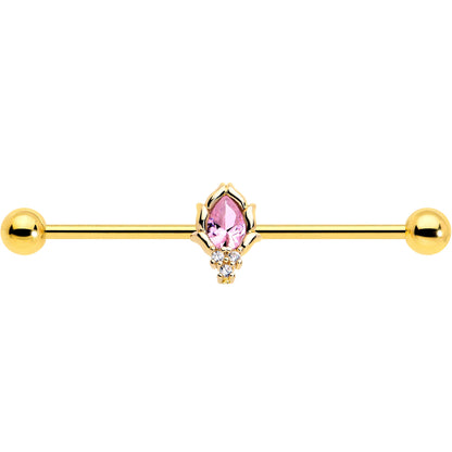 14G Pink CZ Gem Gold Tone Style Fire Industrial Barbell 38mm