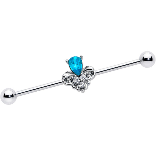 14G Blue Gem Style Simplicity Industrial Barbell 38mm