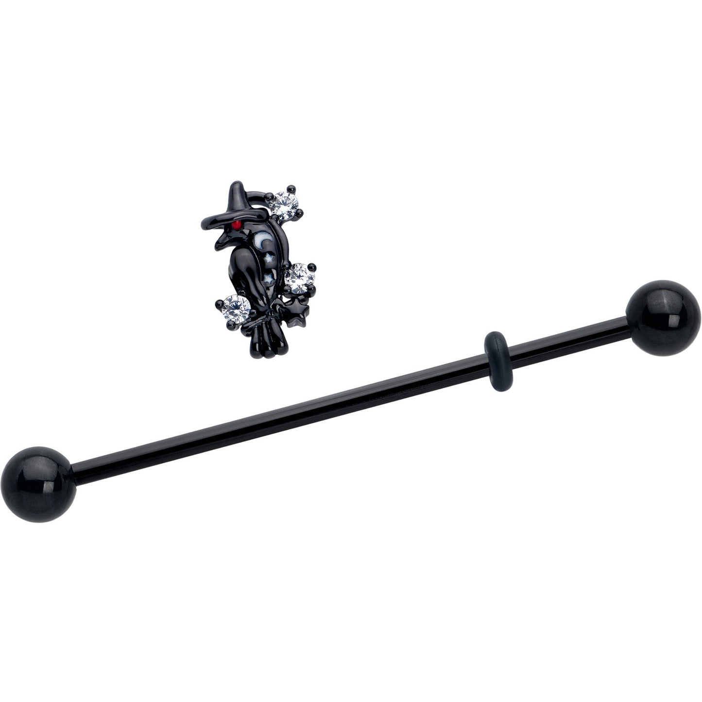 14G Clear CZ Gem Black Raven Witch Industrial Barbell 38mm