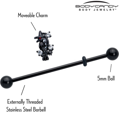 14G Clear CZ Gem Black Raven Witch Industrial Barbell 38mm