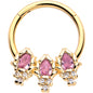 16G 3/8 Pink CZ Gem Gold Tone Style Fire Hinged Segment Ring