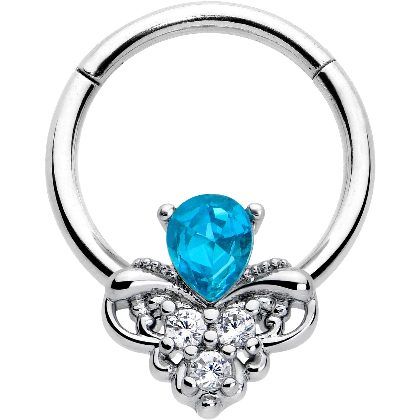 16G 3/8 Blue Gem Style Simplicity Hinged Segment Ring