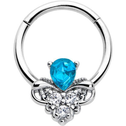 16G 3/8 Blue Gem Style Simplicity Hinged Segment Ring
