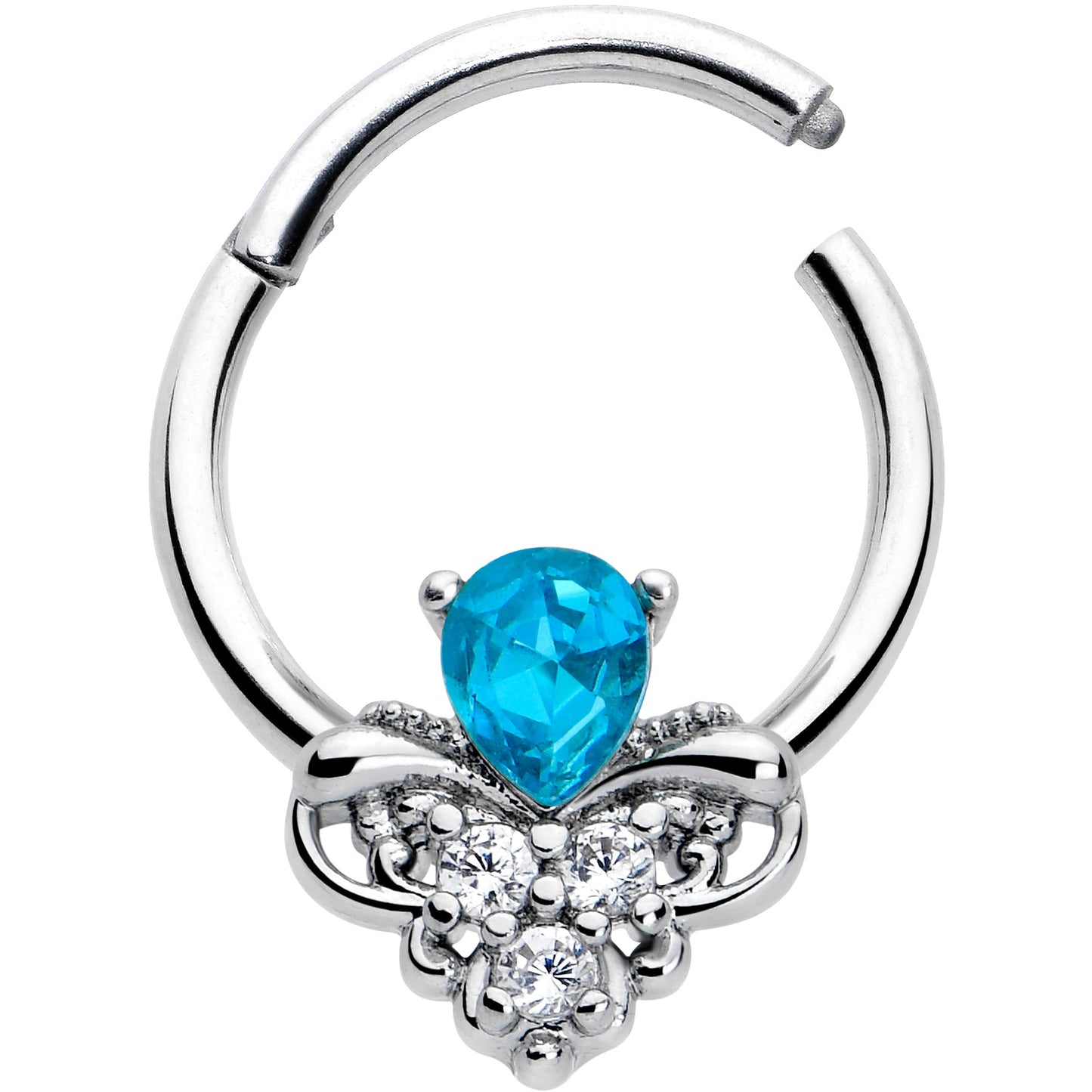 16G 3/8 Blue Gem Style Simplicity Hinged Segment Ring