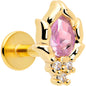 16G 1/4 Pink CZ Gem Gold Tone Style Fire Labret Monroe Tragus