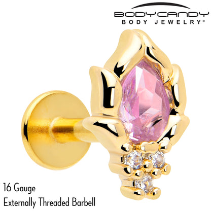 16G 1/4 Pink CZ Gem Gold Tone Style Fire Labret Monroe Tragus
