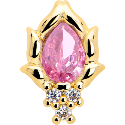 16G 1/4 Pink CZ Gem Gold Tone Style Fire Labret Monroe Tragus