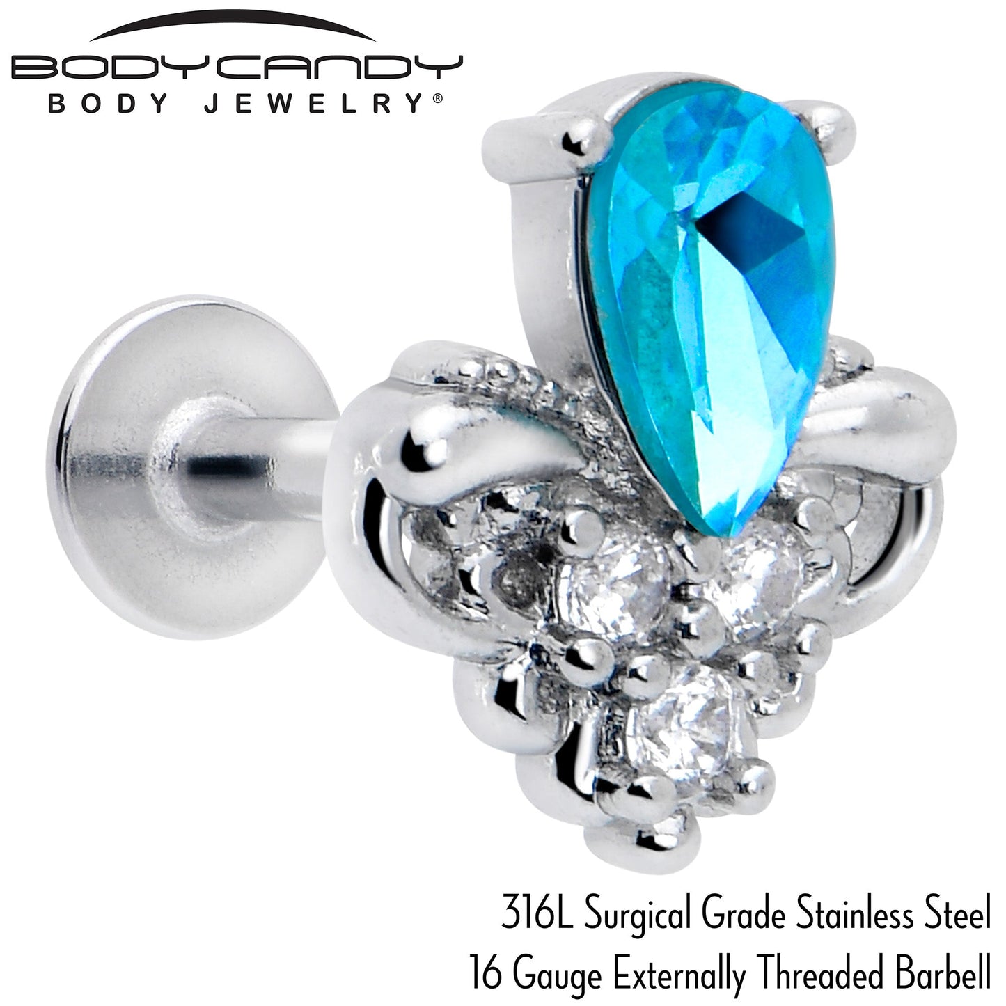 16G 1/4 Blue Gem Style Simplicity Labret Monroe Tragus